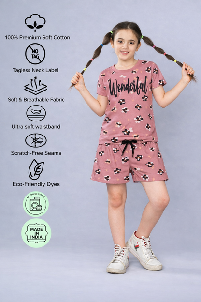Girls Trendy Cotton Top & Shorts Co-ord Set