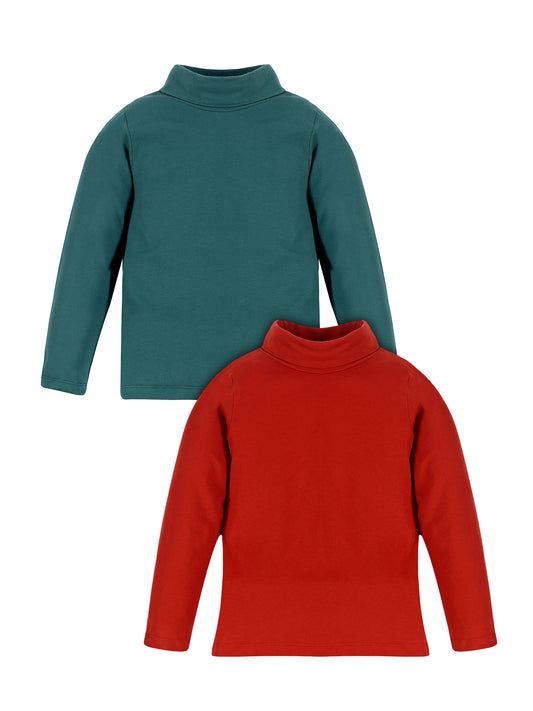 Plum Tree Boys 100% Cotton Turtle Neck Full Sleeve T-Shirt (pack of 2)