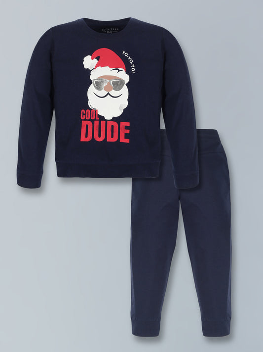 Plum Tree Boys 100% Cotton Cool Dude Print Full Sleeve T-Shirt and Jogger Lounge 2-Piece Set