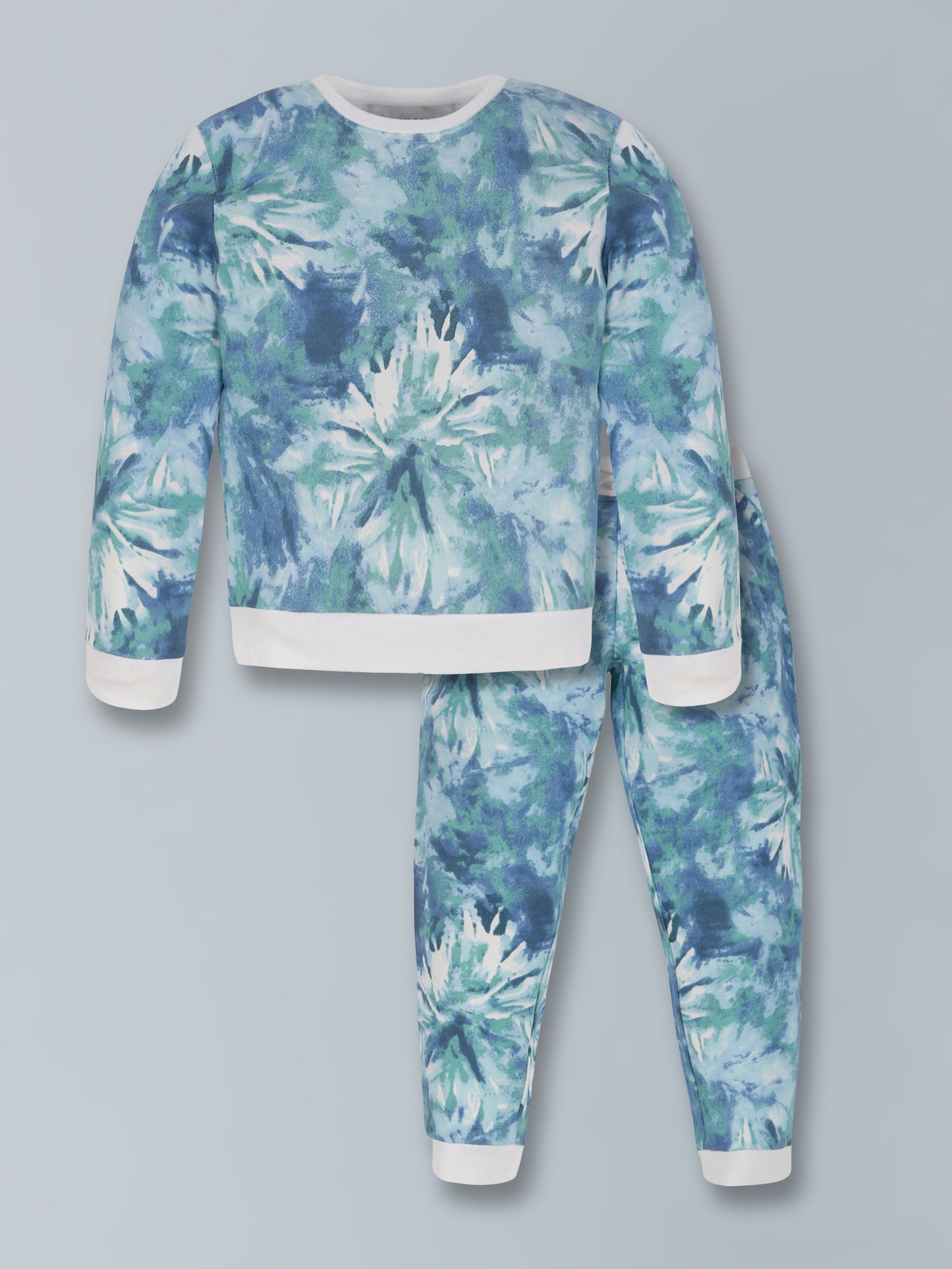 Plum Tree Girls 100% Cotton Marble Print Full Sleeve T-Shirt and Jogger Lounge 2-Piece Set