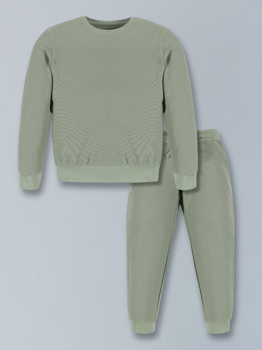 Plum Tree Girls 100% Cotton Textured Waffle knit Full Sleeve T-Shirt and Jogger Lounge 2-Piece Set