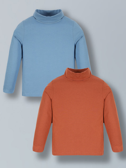 Plum Tree Boys 100% Cotton High Turtle Neck Full Sleeve T-Shirt (pack of 2)