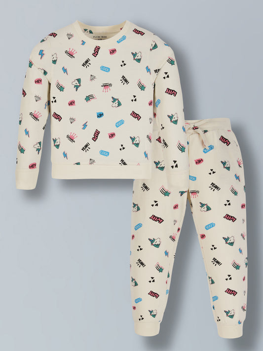 Plum Tree Girls  100% Cotton All Over Unicorn Print Full Sleeve T-Shirt and Jogger Lounge Track Pant ( Set)