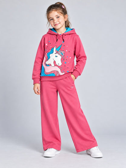 Girls Premium Soft Cotton Hooded Sweatshirt and Wide Leg Pant Set