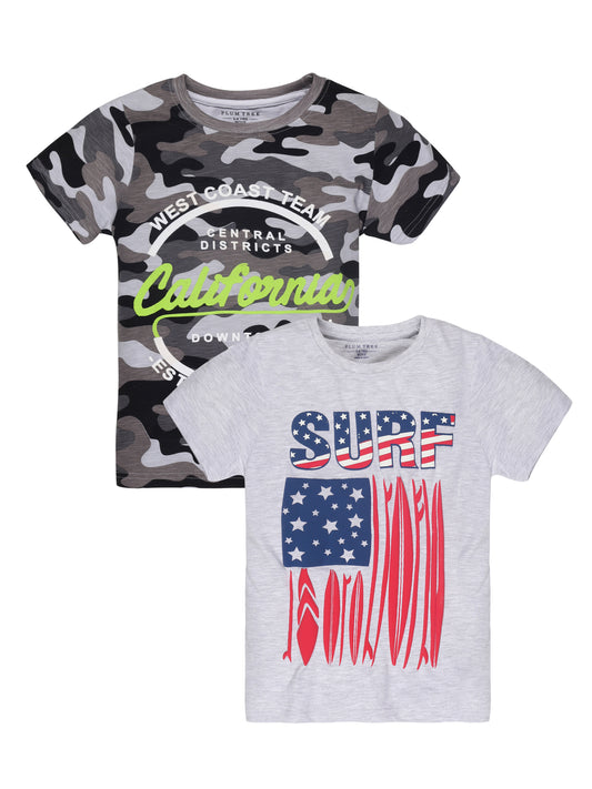 Plum Tree Boys Half Sleeve Camoflague Print T-shirt( Pack of 2)-LIGHT GREY	CAMOFLAGUE