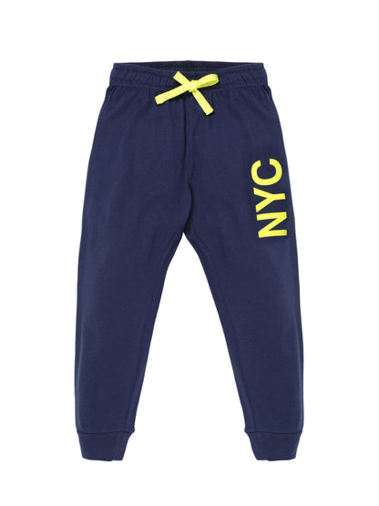 Plum Tree Boys NYC Print Jogger Track pant( Pack of 2)-YELLOW	NAVY