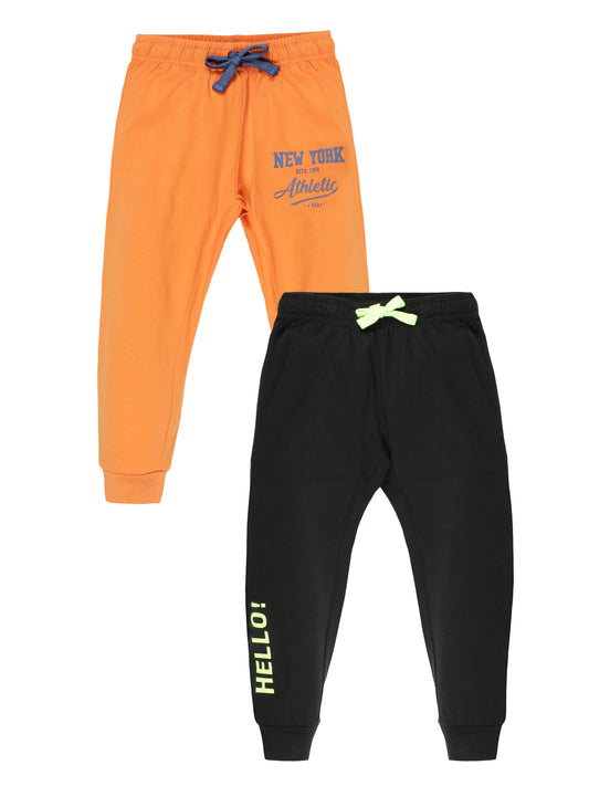 Plum Tree Boys New York Print Jogger Track pant( Pack of 2)-BLACK	ORANGE