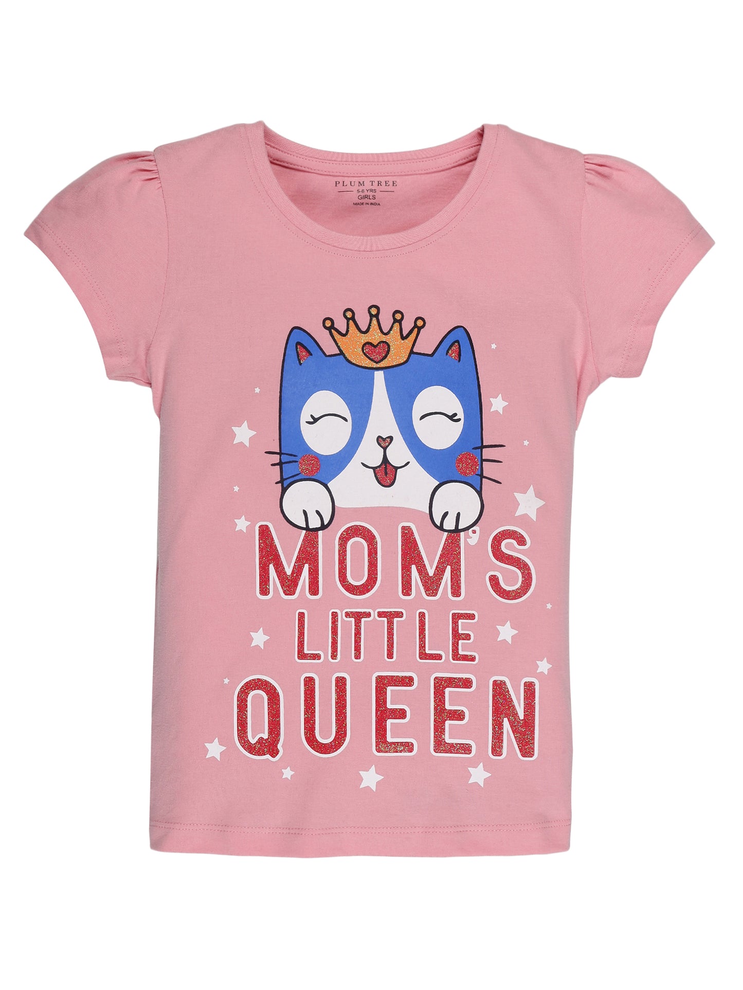 Plum Tree Girls Half Sleeve Cat Print T-shirt( Pack of 2)- PINK BLACK