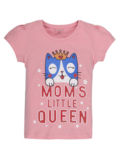 Plum Tree Girls Half Sleeve Cat Print T-shirt( Pack of 2)- PINK BLACK