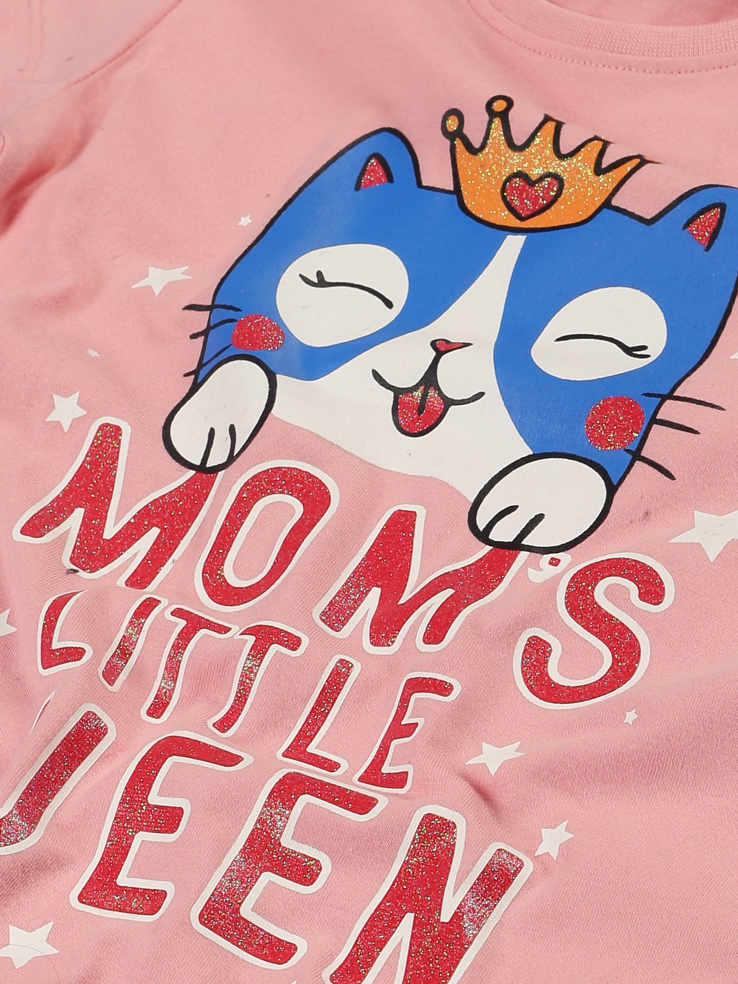 Plum Tree Girls Half Sleeve Cat Print T-shirt( Pack of 2)- PINK BLACK
