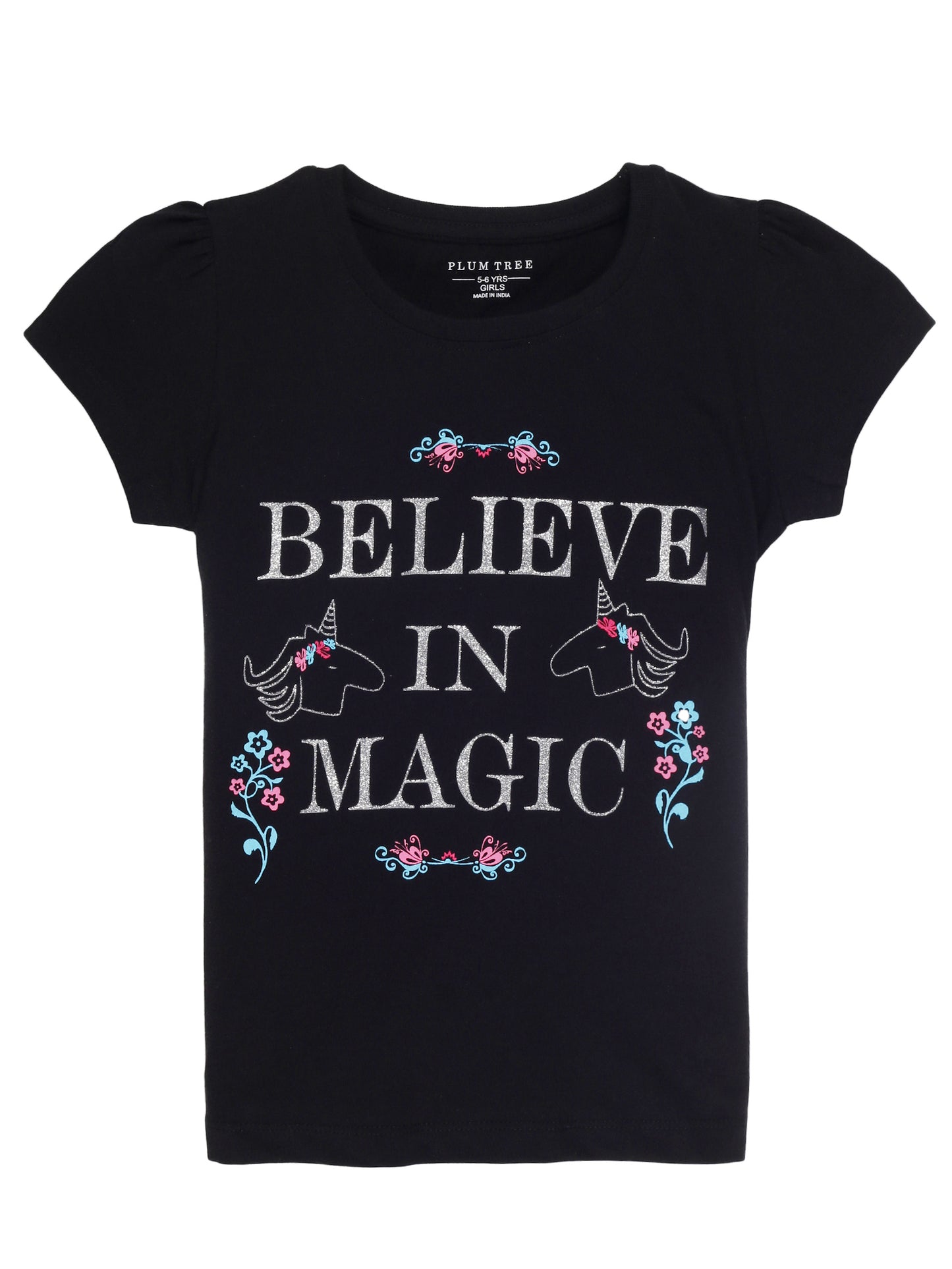Plum Tree Girls Half Sleeve Cat Print T-shirt( Pack of 2)- PINK BLACK