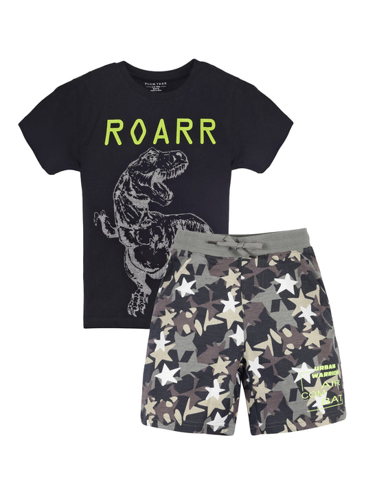 Plum Tree Boys Half Sleeve Roar Print T-shirt & Shorts ( Sets)-BLACK CAMO