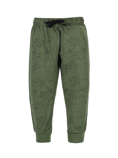 Plum Tree Boys Leaf Print Joggers ( Pack of 2)-NAVY OLIVE