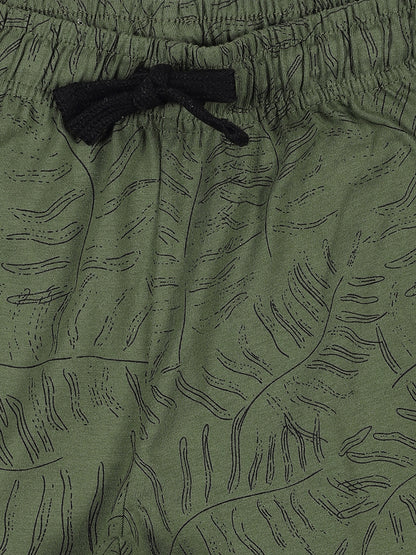 Plum Tree Boys Leaf Print Joggers ( Pack of 2)-NAVY OLIVE