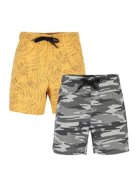 Plum Tree Boys Camoflague Print shorts ( Pack of 2)-YELLOW CAMO