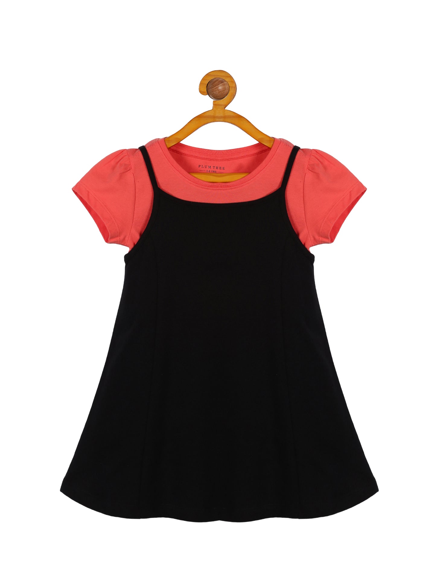 Plum Tree Girls Half Sleeve Unicorn Print Dress with T-shirt( Pack of 2)-CORAL BLACK