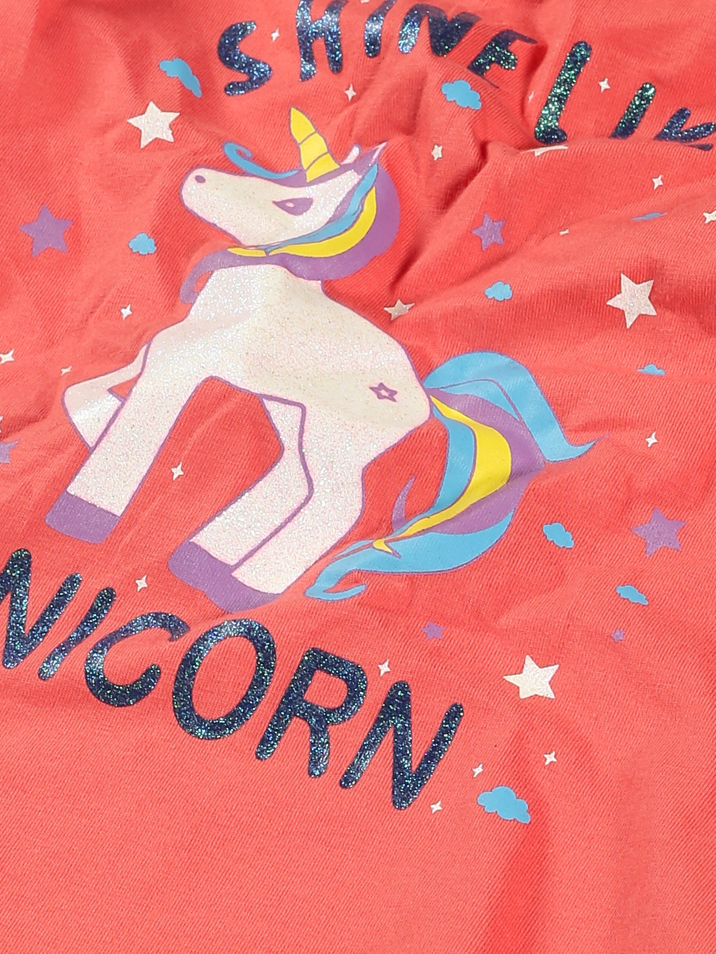 Plum Tree Girls Half Sleeve Unicorn Print Dress with T-shirt( Pack of 2)-CORAL BLACK