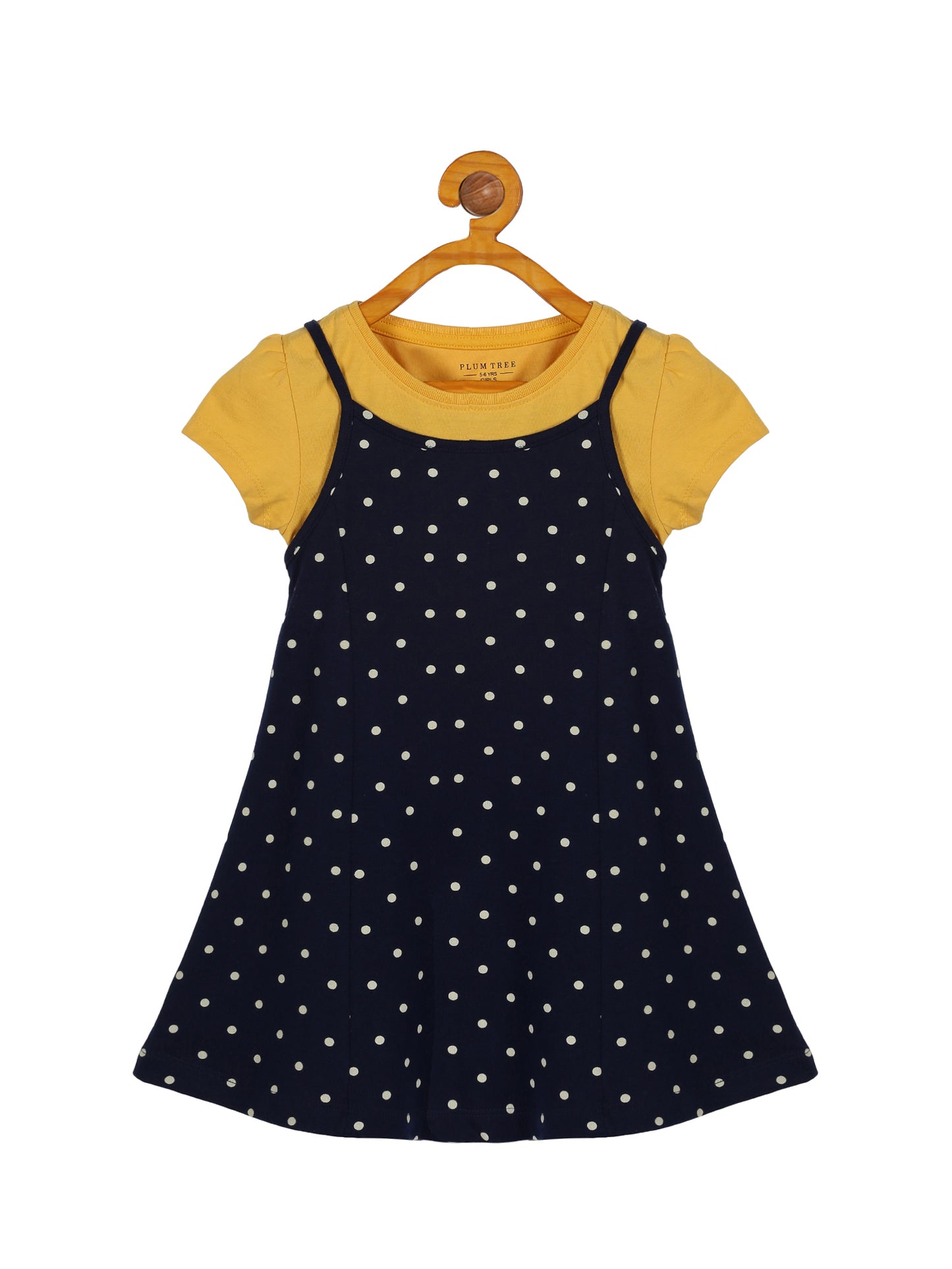 Plum Tree Girls Half Sleeve Magical Print Dress with T-shirt( Pack of 2)-YELLOW NAVY