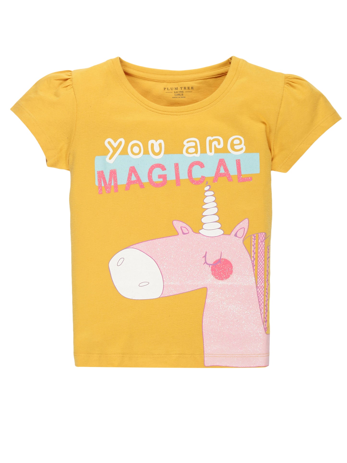Plum Tree Girls Half Sleeve Magical Print Dress with T-shirt( Pack of 2)-YELLOW NAVY
