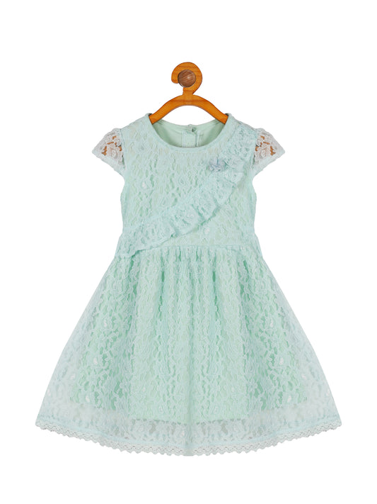 Plum Tree Girls Lace Tie-up Waist Dress-AQUA