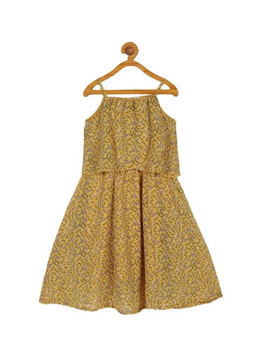 Plum Tree Girls  All over Printed Maxi Flare Dress-YELLOW
