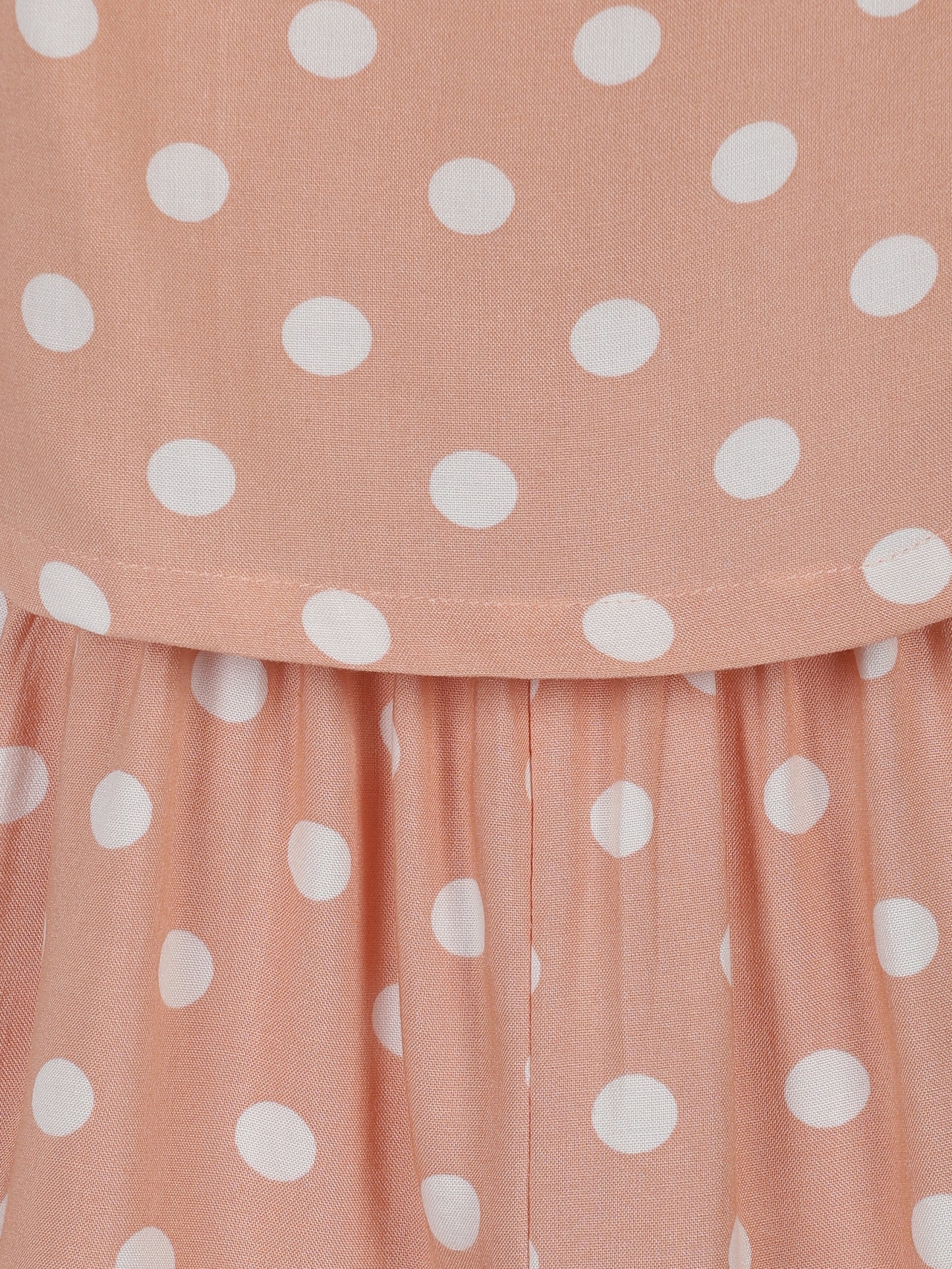 Plum Tree Girls Polka  Printed Ruffled Jumpsuit-PEACH