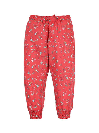 Plum Tree Girls Flower Print Rayon Pant  ( Pack of 2)CORAL AOP GREEN AOP