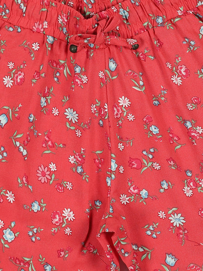 Plum Tree Girls Flower Print Rayon Pant  ( Pack of 2)CORAL AOP GREEN AOP