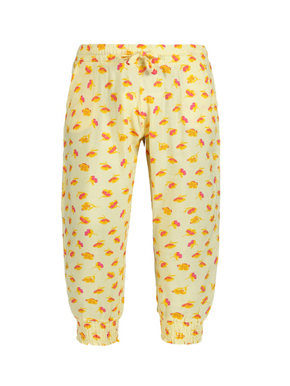 Plum Tree Girls Leaf Print Rayon Pant  ( Pack of 2)-NAVY AOP YELLOW AOP