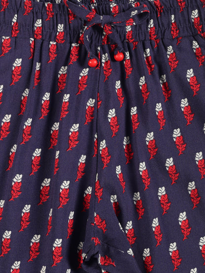 Plum Tree Girls Leaf Print Rayon Pant  ( Pack of 2)-NAVY AOP YELLOW AOP