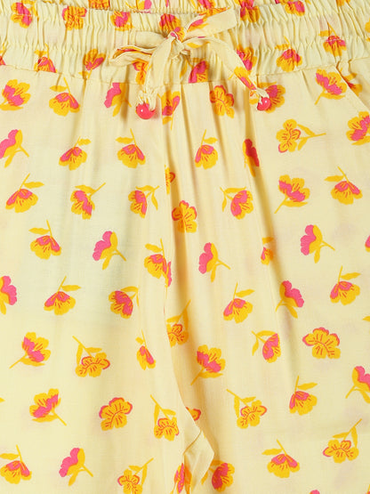 Plum Tree Girls Leaf Print Rayon Pant  ( Pack of 2)-NAVY AOP YELLOW AOP