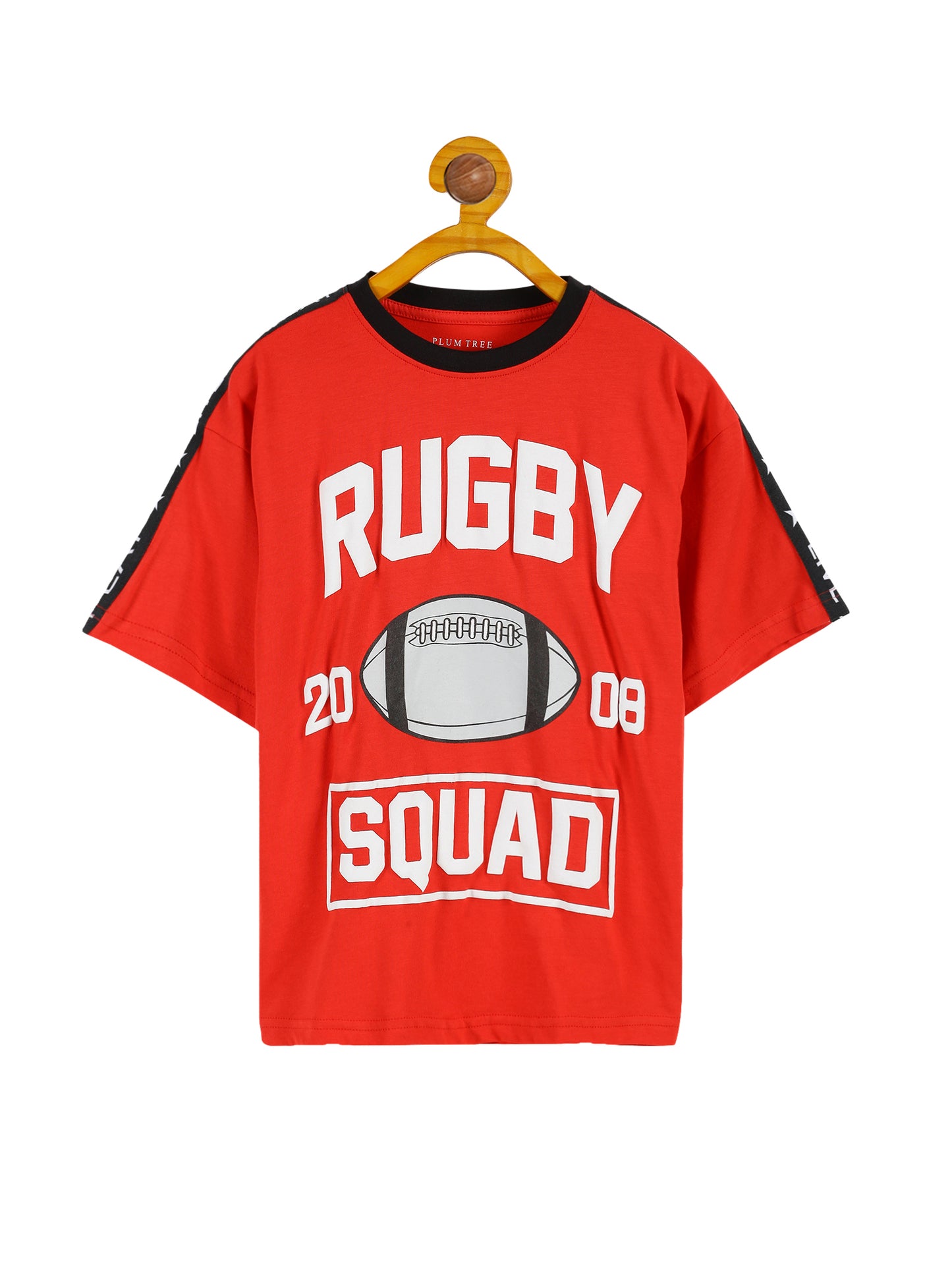 Plum Tree Boys Half Sleeve Rugby Squad Print T-shirt & Jogger ( Sets)-RED BLACK