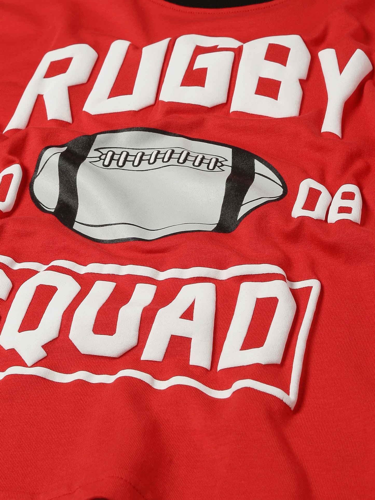 Plum Tree Boys Half Sleeve Rugby Squad Print T-shirt & Jogger ( Sets)-RED BLACK