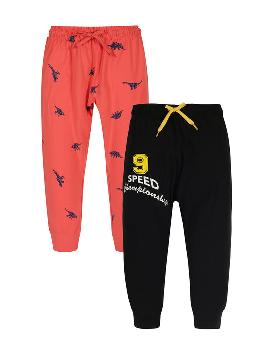 Plum Tree Boys Dianosaur Print Joggers ( Pack of 2)-RED AOP BLACK