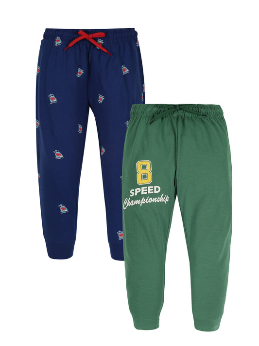 Plum Tree Boys Speed Print Joggers ( Pack of 2)-COBALT AOP GREEN