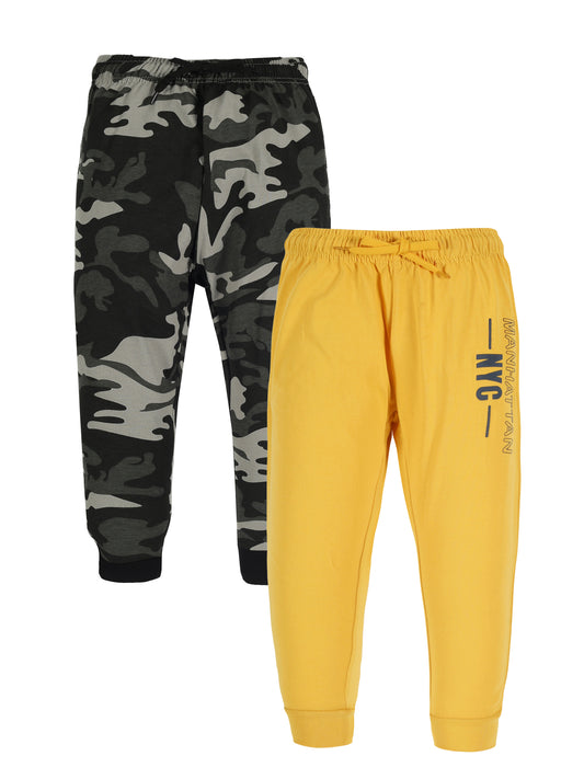 Plum Tree Boys Camoflague Print Joggers ( Pack of 2)-CAMO AOP YELLOW