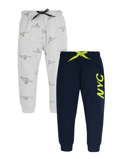 Plum Tree Boys NYC Print Joggers ( Pack of 2)-BLEACH MELANGE AOP NAVY