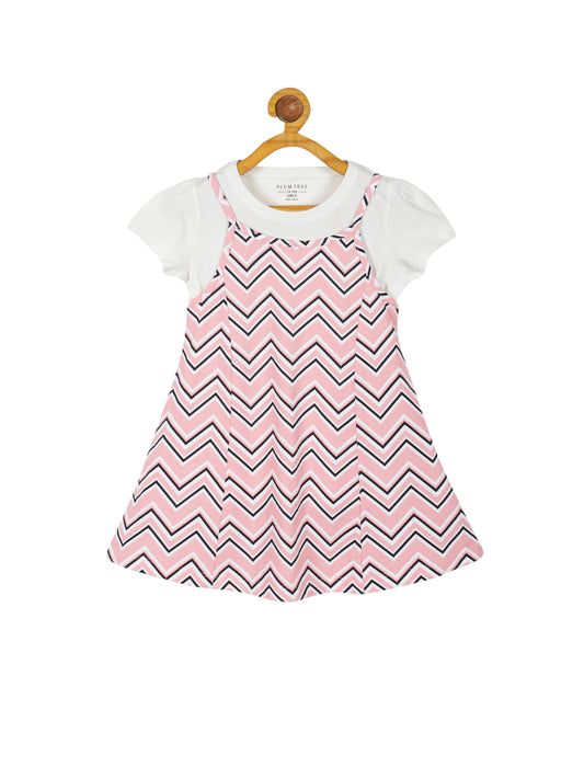 Plum Tree Girls Half Sleeve All Over Print  Pinafore Dress Pack of 2)-WHITE PINK