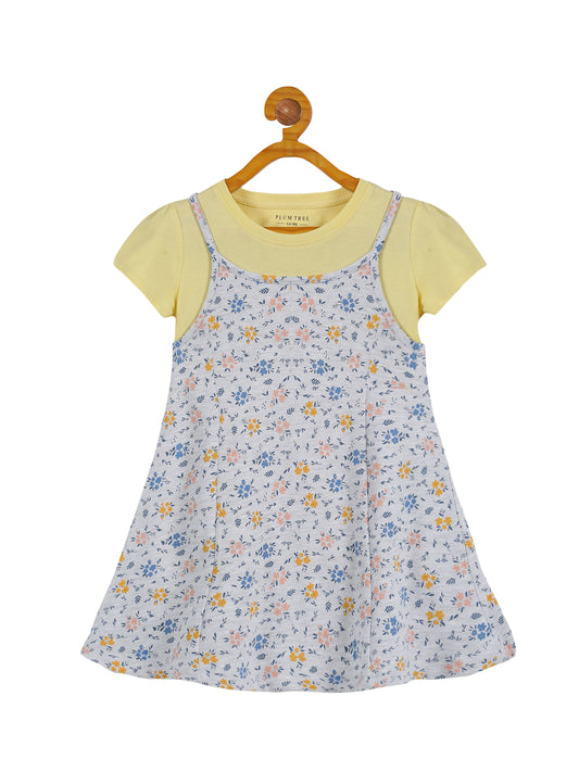 Plum Tree Girls Half Sleeve All Over Print Pinafore Dress with T-shirt( Pack of 2)