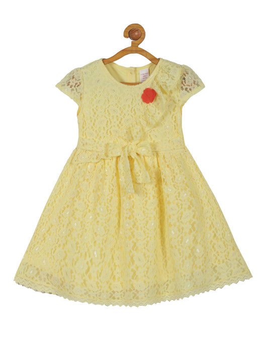 Plum Tree Girls Lace Dress-Yellow