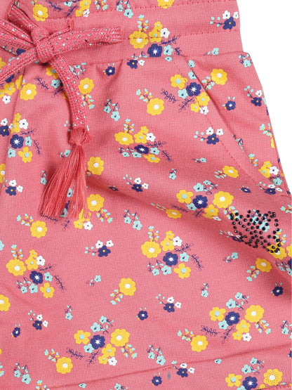 Plum Tree Girls Flower Print Crop Top and Short Set ( Set)-YELLOW ORANGE