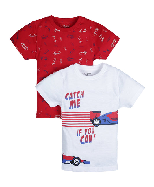 Plum Tree Boys Half Sleeve Car Print T-shirt( Pack of 2)