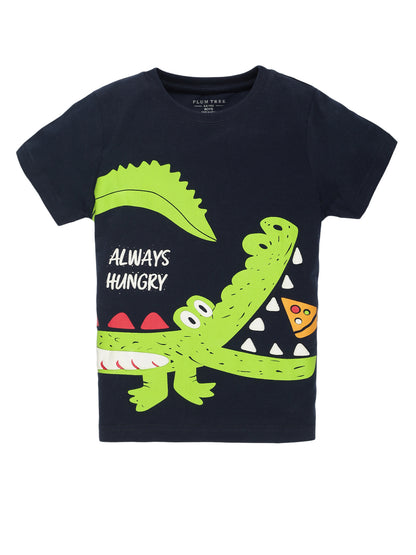 Plum Tree Boys Half Sleeve Crocodile Print T-shirt( Pack of 2)-NAVY ORANGE