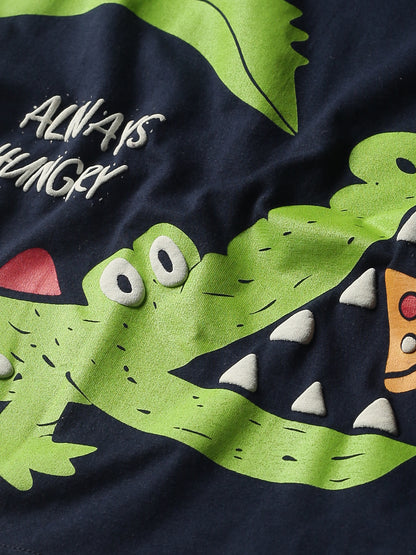 Plum Tree Boys Half Sleeve Crocodile Print T-shirt( Pack of 2)-NAVY ORANGE