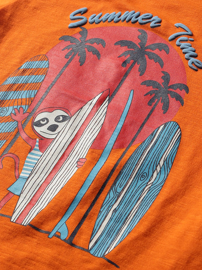Plum Tree Boys Half Sleeve Crocodile Print T-shirt( Pack of 2)-NAVY ORANGE