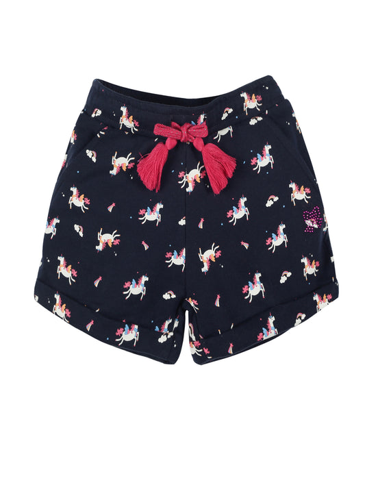 Girls Unicorn & Rainbow printed Shorts-NAVY