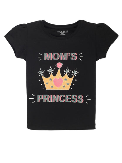 Plum Tree Girls Half Sleeve Princess Print T-shirt( Pack of 2)-BLACK	PINK