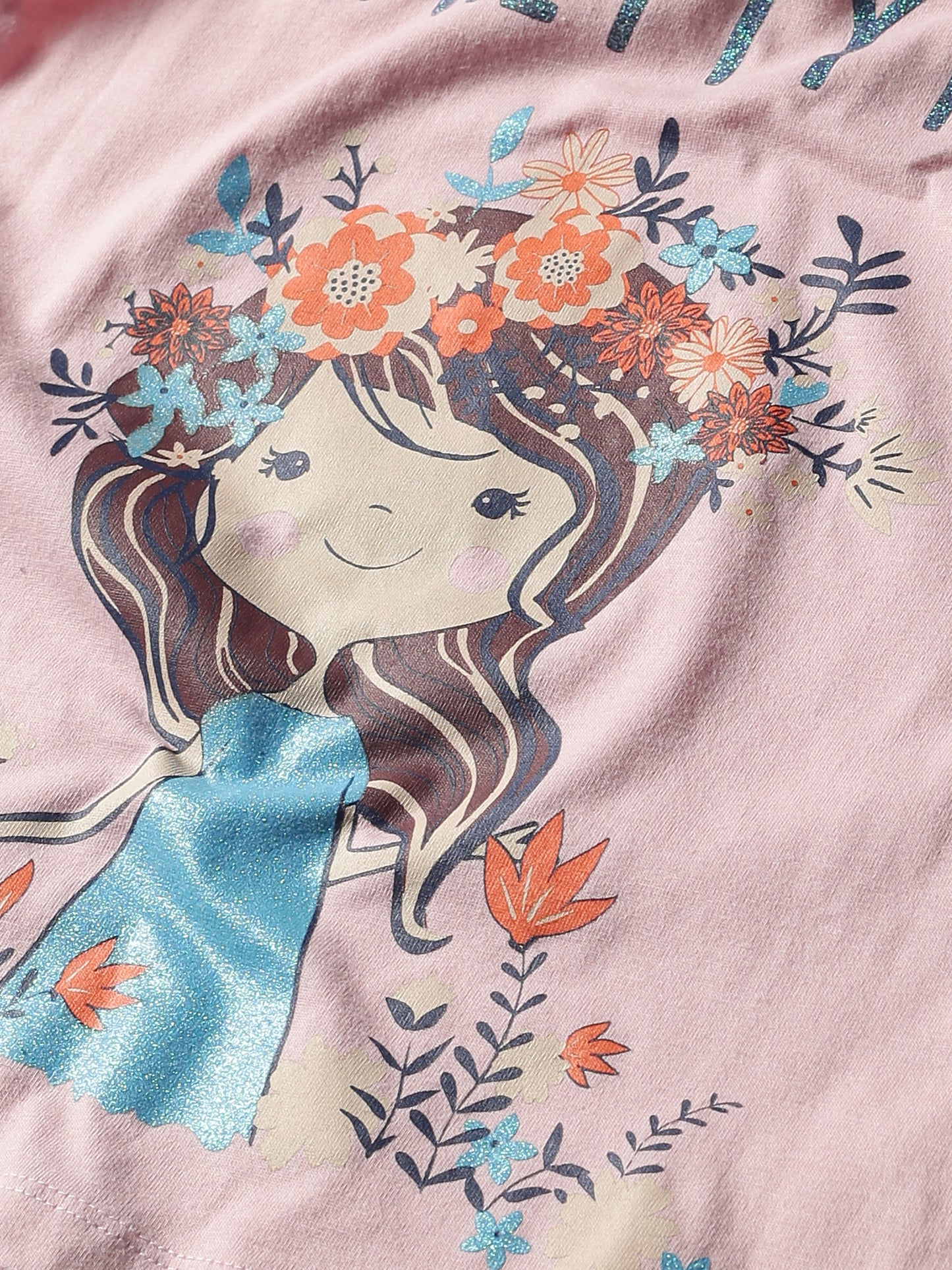 Plum Tree Girls Half Sleeve Princess Print T-shirt( Pack of 2)-BLACK	PINK