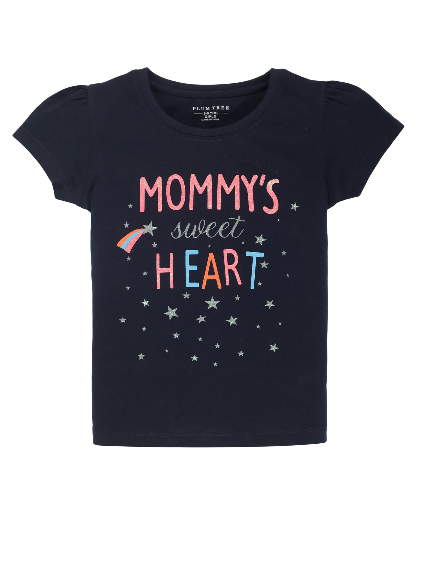 Plum Tree Girls Half Sleeve Mommy Heart Print T-shirt( Pack of 2)-NAVY	WHITE
