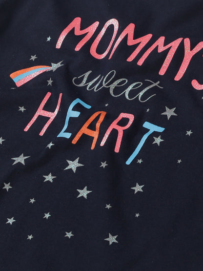 Plum Tree Girls Half Sleeve Mommy Heart Print T-shirt( Pack of 2)-NAVY	WHITE